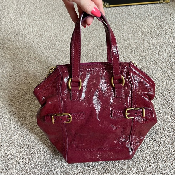 YSL Mini Downtown tote Wine Maroon Red Patent leather Designer Saint Laurent - Picture 8 of 8